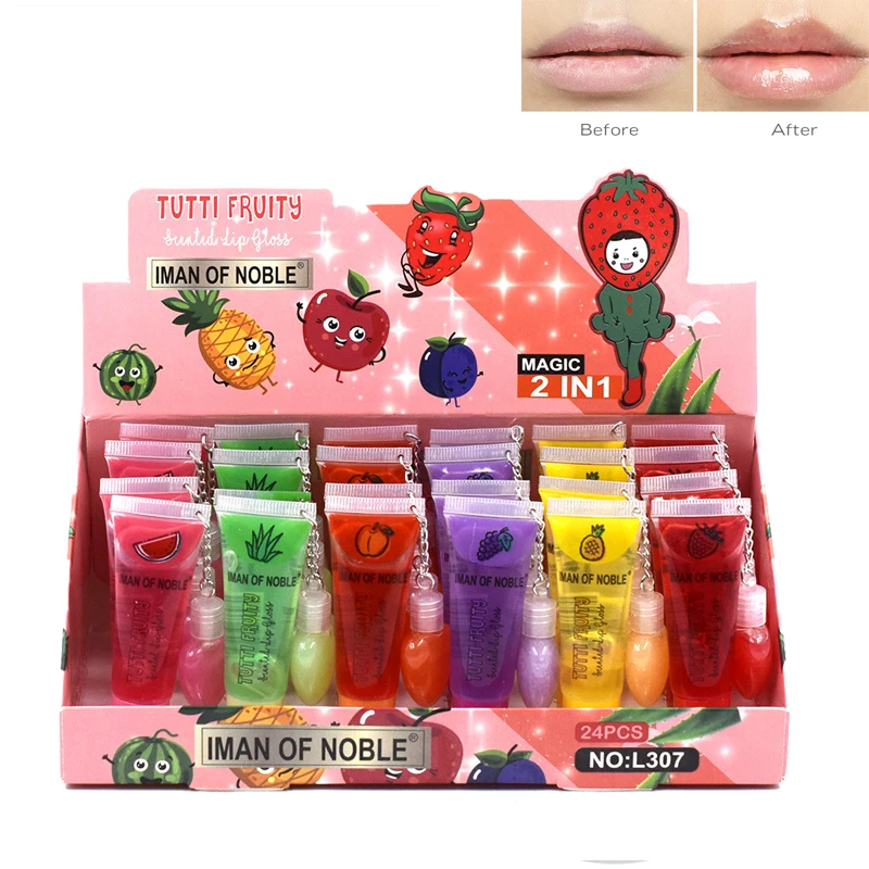 

24Pcs Lip Glow Kissing Fruit Kawaii Shine Glossy Lip Gloss Transparent Lip oil Clear Shimmer Lipgloss Oil Lips Care Wholesale