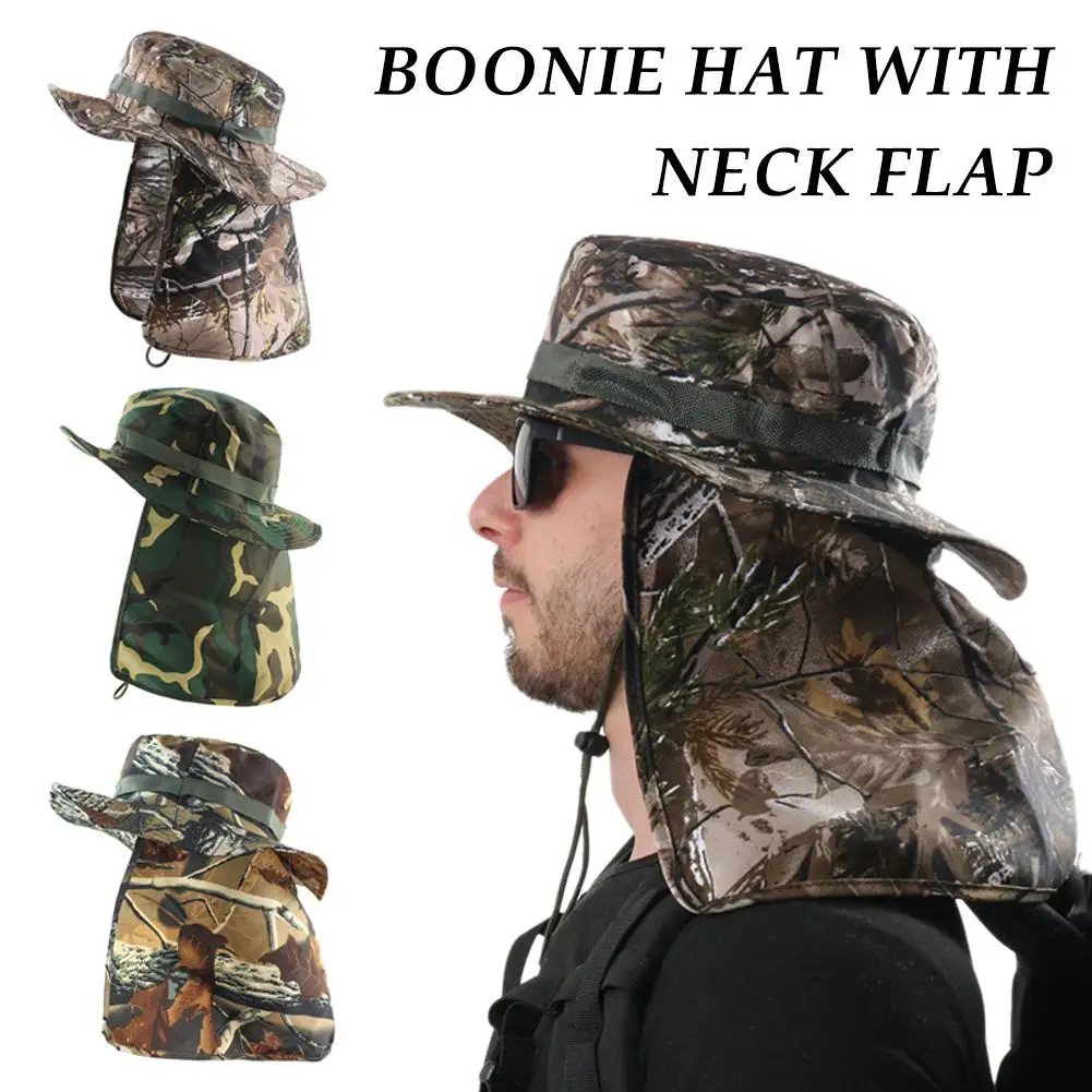 

Boonie Hat with Neck Flap Comfortable Fisherman Hat Hiking Outdoor Large Fishing Camouflage Brim Sun Wide Bucket Summer Hat C9J3