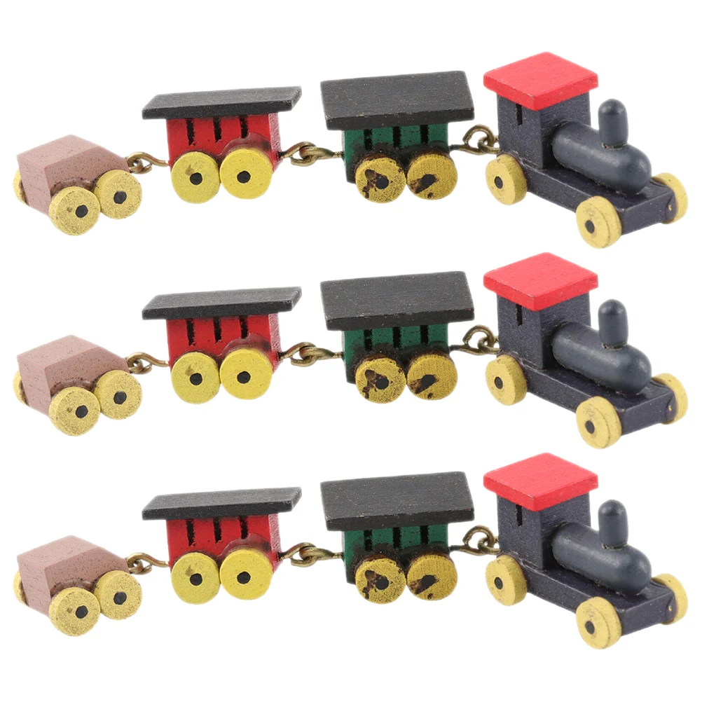 

Mini Train Cartoon Adornment Scene House Decor Desktop Wooden Christmas Decore