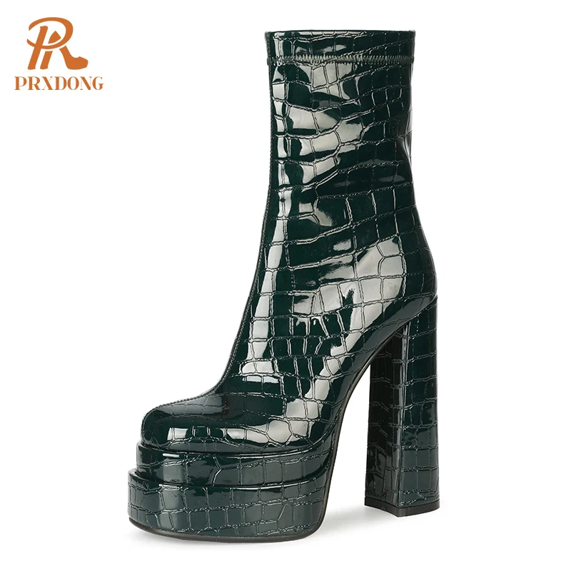 

Autumn Winter Warm Boots Chunky High Heels Mid Calf Boots Thick Platform Black Beige Dress Party Lady Zipper Riding Boots 34-43