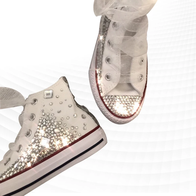 

Custom square rhinestone fairy with handmade high top canvas shoes fashion pairs canvas sneakers