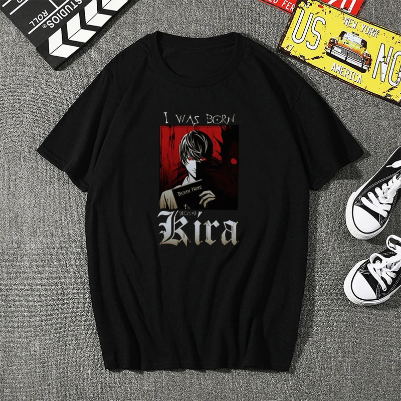 

Japanese Death Note Cartoon Print Men T Shirt Harajuku Casual Fashion Simple Punk Hip Hop Cool Ulzzang Goth Men's Clothing Tops
