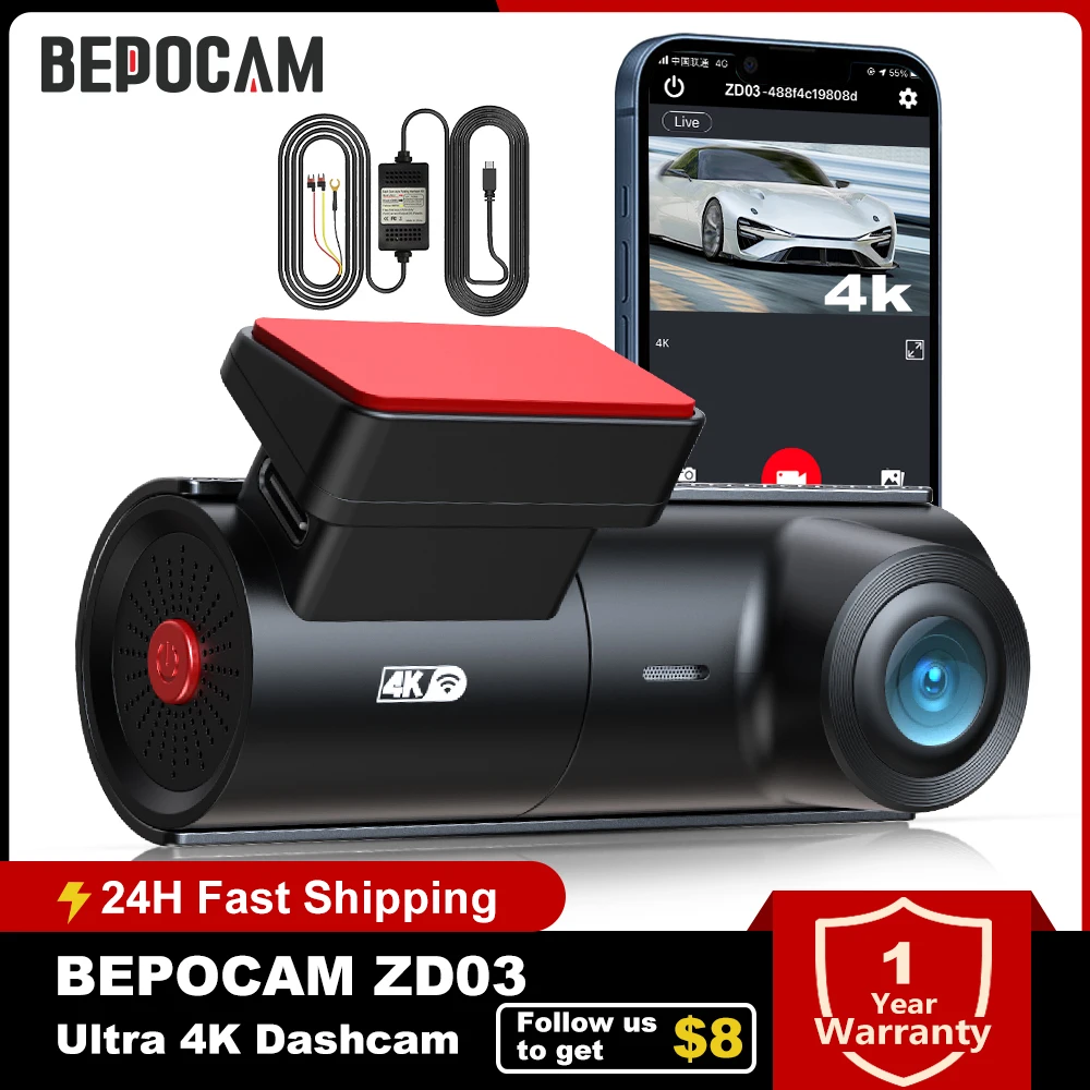 Видеорегистратор BEPOCAM ZD03, Wi-Fi, 4K, 2160P