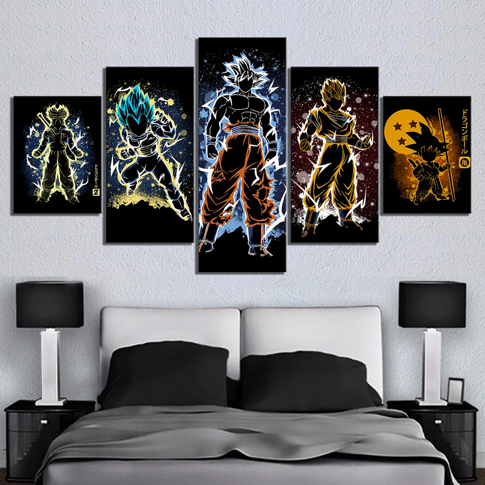 

5 Piece HD Abstract Art Cartoon Picture Dragon Ball Z Goku Vegeta Silhouette Poster Artwork Canvas Paintings for Wall Decor Gift