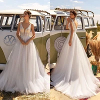princess lace appliques a line tulle wedding dress sleeveless v neck sweep train bridal gown vestido de novia custom made