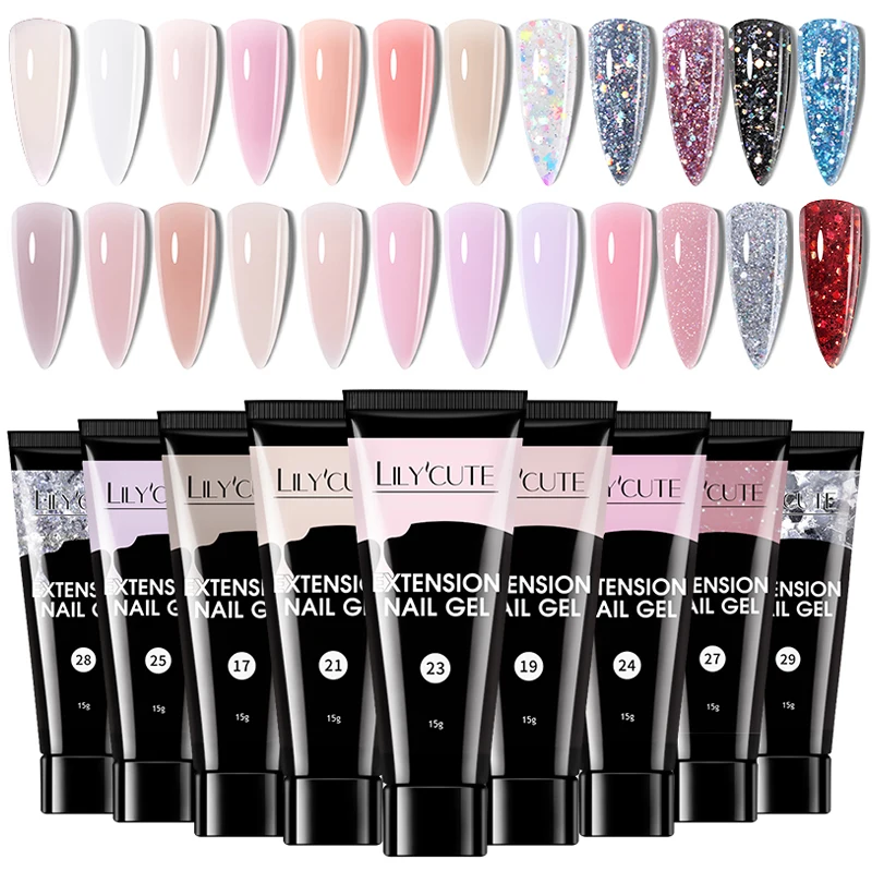 צבע ג'ל להארכת ציפורניים LILYCUTE גליטר ורניש חצי קבוע ג'ל UV למניקור אמנות ציפורניים ג'ל להארכת ציפורניים