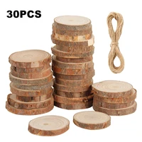 30pcs 3 4cm natural pine round unfinished wood slices circles with tree bark log discs diy crafts wedding party painting decor
