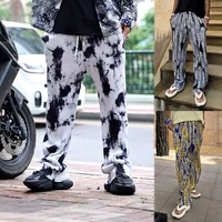 loose mopping pants summer water ripple smudge elastic waist casual ice silk trousers mens high waist wide leg pants