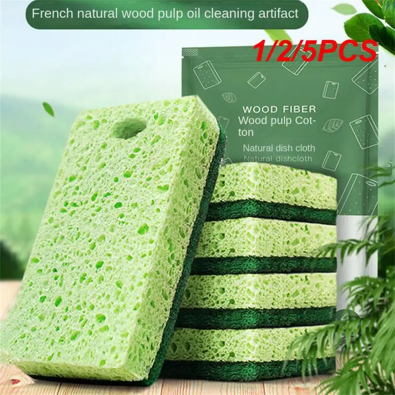 

1/2/5PCS French Native Wood Pulp Cotton Double-sided Cleaning Sponge Household Scouring Pad Kitchen Cloth Dish Kitchen