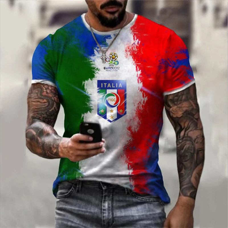 

New Summer New Castrol Retro Short-sleeved Men's T-shirt 3D Printing Ethnic Alphabet Harajuku Fashion T-shirt Men's Collar Top