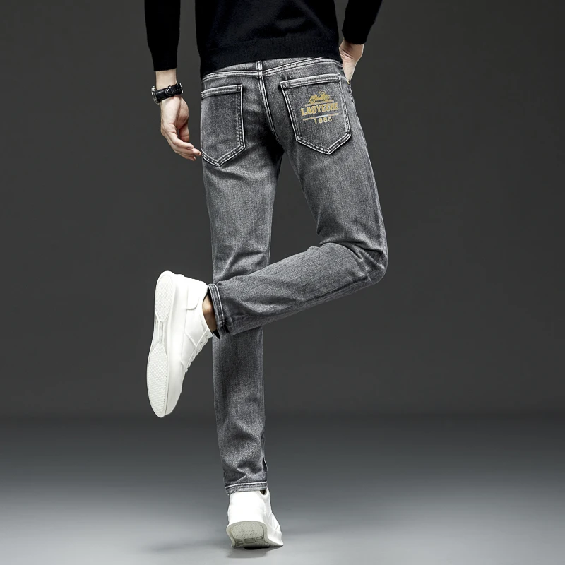 Новые эксклюзивные эластичные мужские джинсы с принтом в стиле ретро черные и