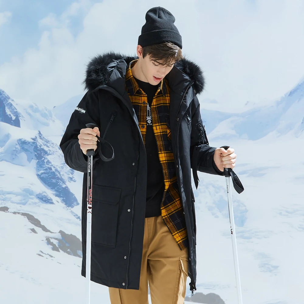 Metersbonwe Long DownJackets Men Winter  Hooded Thick Winter Down Coat Male Solid Fashion Overcoat Outerwear Warm Brand Clothing