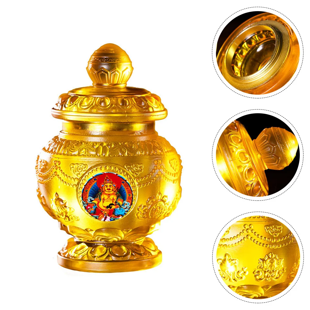 

Vintage Buddhism Theme Coloured Glazed Storage Ornament Decor (Orange)