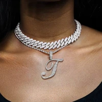 hiphop women men crystal cursive name letter stainless steel necklace high quality gold silver color rope chain necklace jewelry
