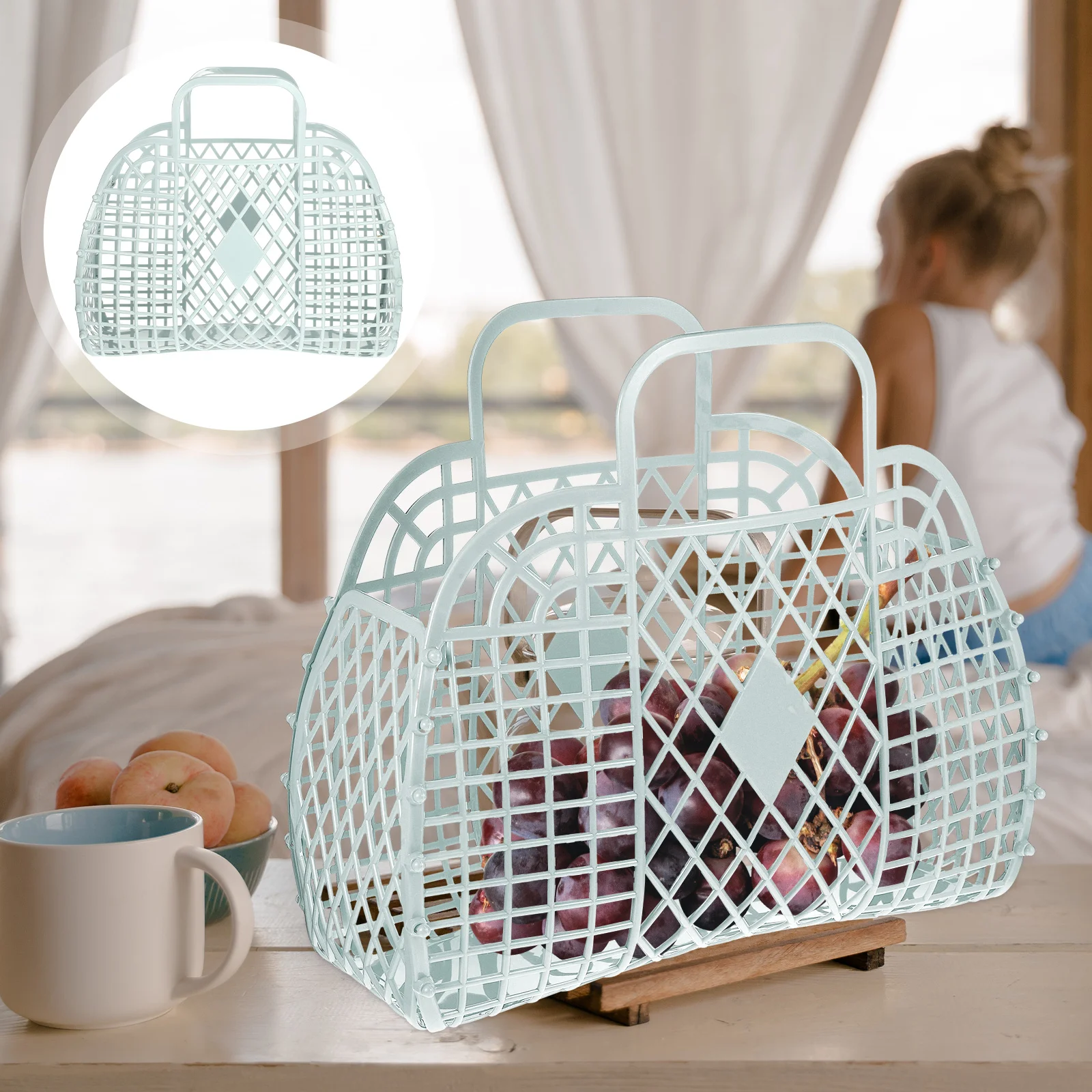 

Basket Fruit Shoppingstorage Portable Totegrocery Handpicnic Shower Baskets Simple Wovenbeach Vegetable Hollow Gift Reusable