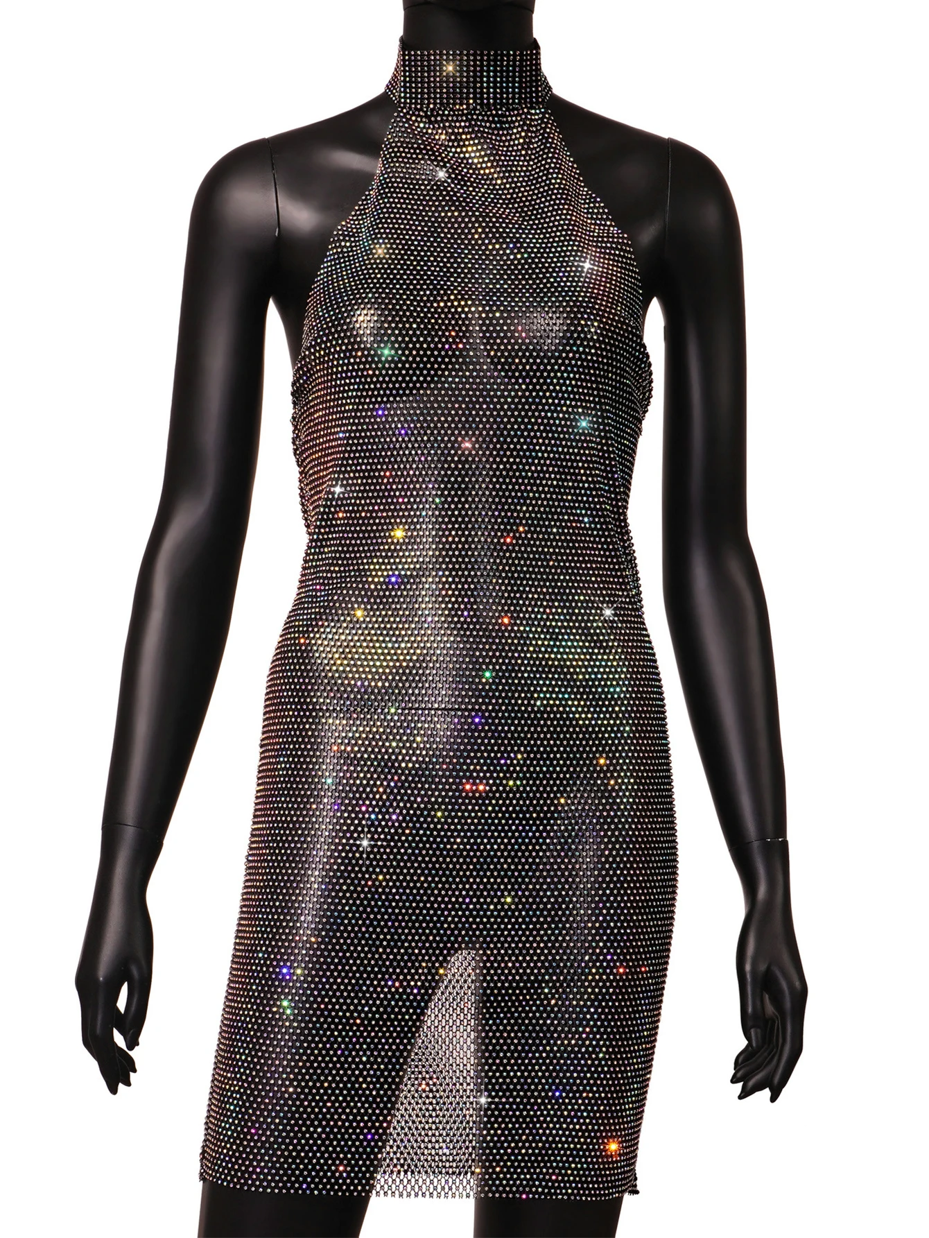 Сексуальное прозрачное летнее платье со стразами женская одежда ажурное с