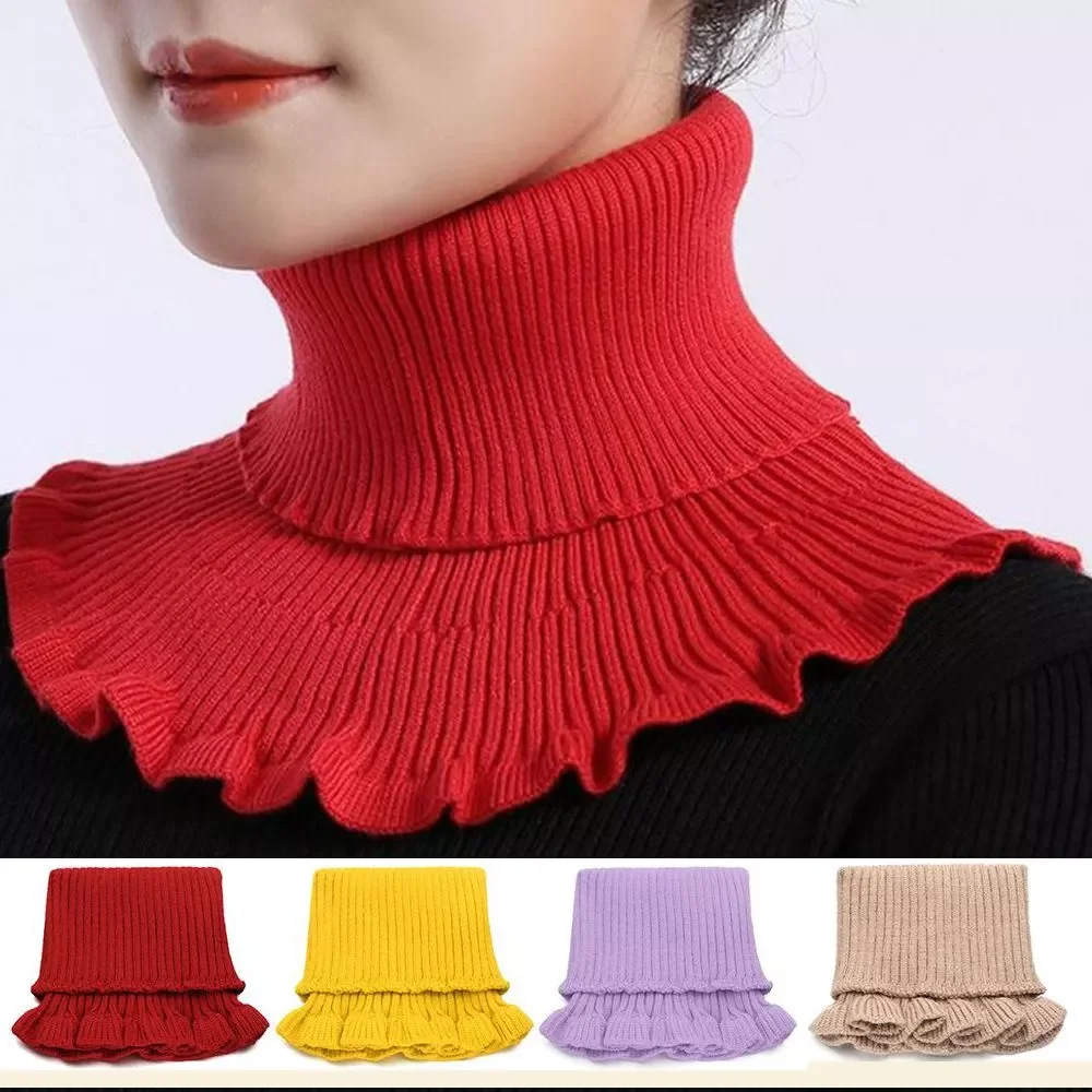 

2021 Knitted Fake Collar Scarf With Wooden Ears Women Turtleneck Knitted False Fake Collar Detachable Scarf Winter Windproof