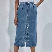 summer denim skirts 2021 women new high waist single breasted knee length straight jeans skirts with multi buttons streetwear