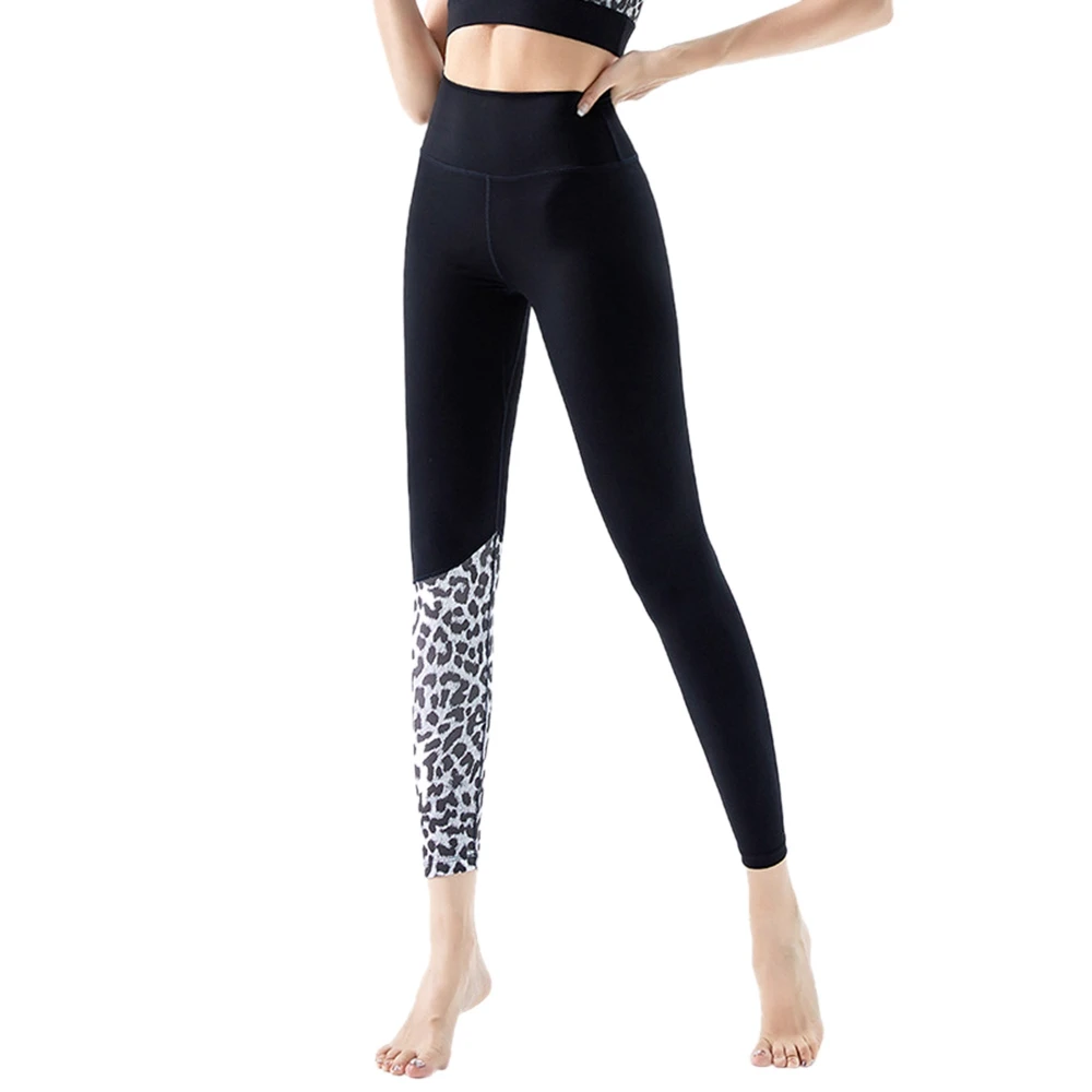 

Женские леопардовые штаны для йоги с высокой талией, быстросохнущие облегающие спортивные штаны для фитнеса, L, черные