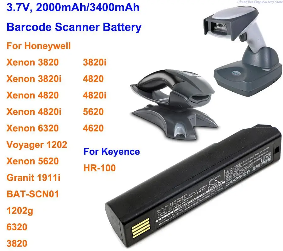 CameronSino 2000mAh/3400mAh батарея для Honeywell Xenon 3820,3820i,4820,4820i,5620,4620,6320,1202,1202g,1911i, для Keyence