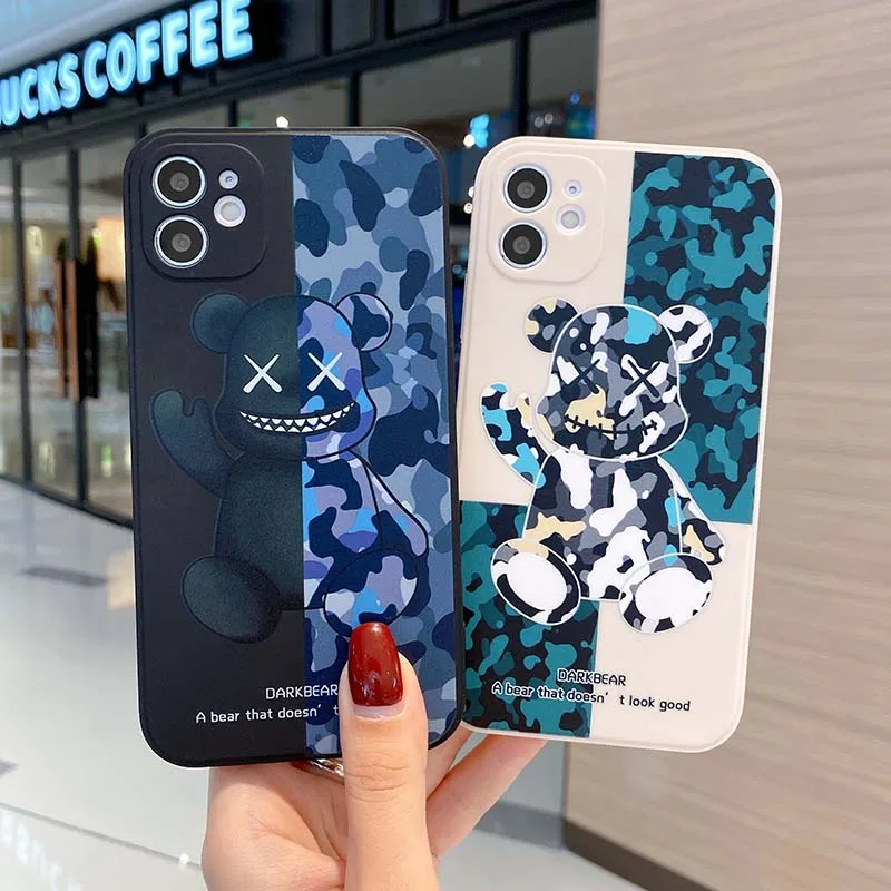 

Army Bear Cartoon Phone Case For iPhone 11 12 Pro MAX Mini 13 Pro MAX 6 6S 7 8 Plus X XS MAX XR SE 2020 Liquid Silicone Cover