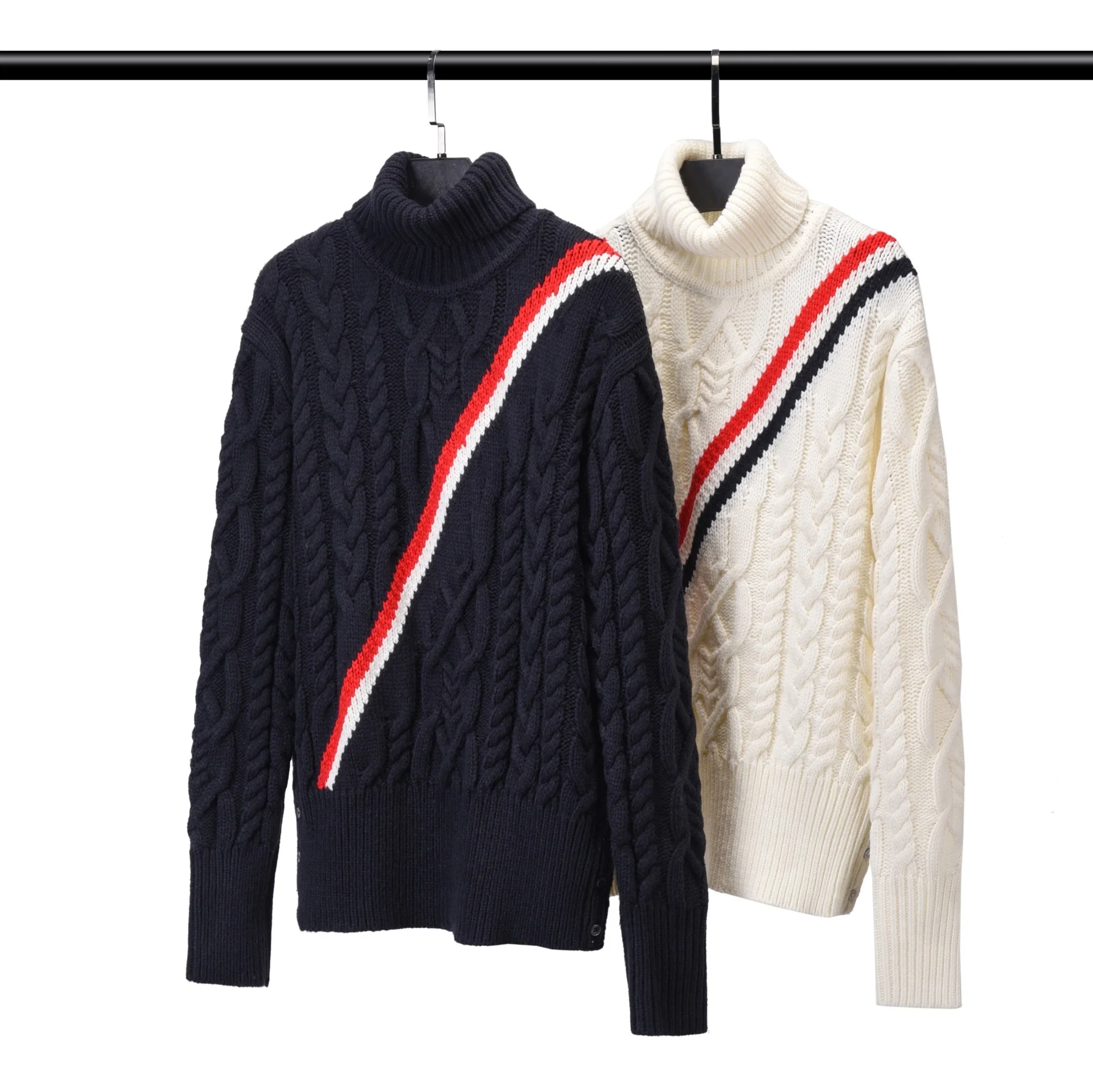 TB Browin Men Wool Sweater Mock Collar Knitting Casual Pullover Solid Striped Sweatershirt Korean Design Jacquard High Quality