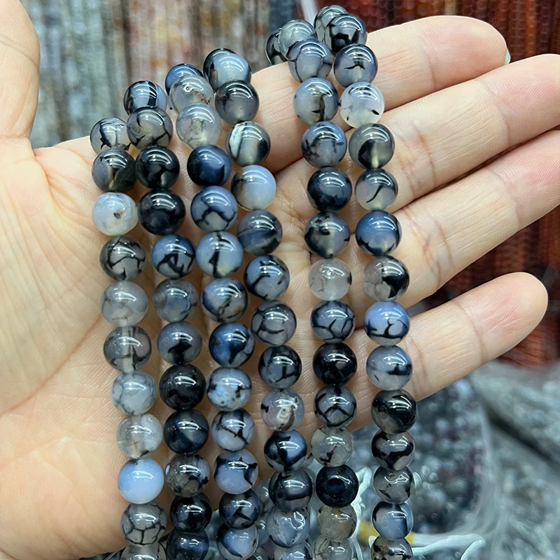 Натуральный камень черный дракон вены Агаты круглые бусины россыпью для