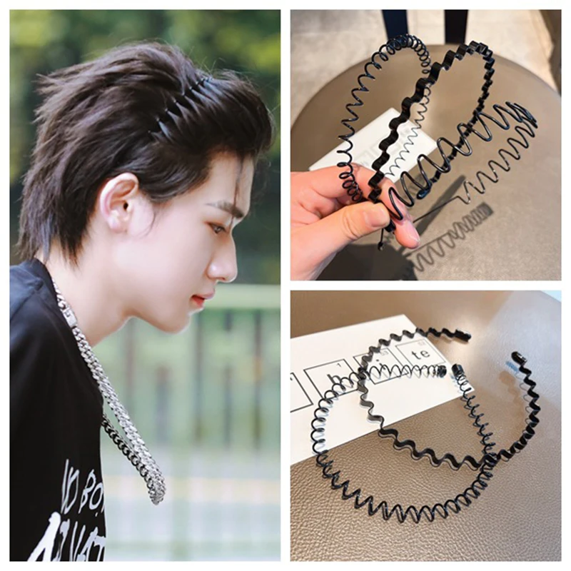 

3Pcs/Set Hair Bands Unisex Wave Shaped Hairband Face Washing Headdress Hair Hoop Simplicity Non Slip Black Metal Spiral Headband