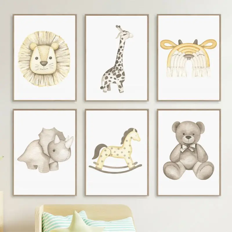 

Bohemian Cute Lion Bear Giraffe Animal Poster Baby Toddlers Room Decor Nursery Prints Wall Art Canvas Painting Christening Gifts
