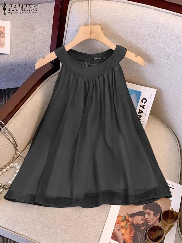 Корейские белые майки ZANZEA без рукавов летняя двойная шифоновая жилетка женские