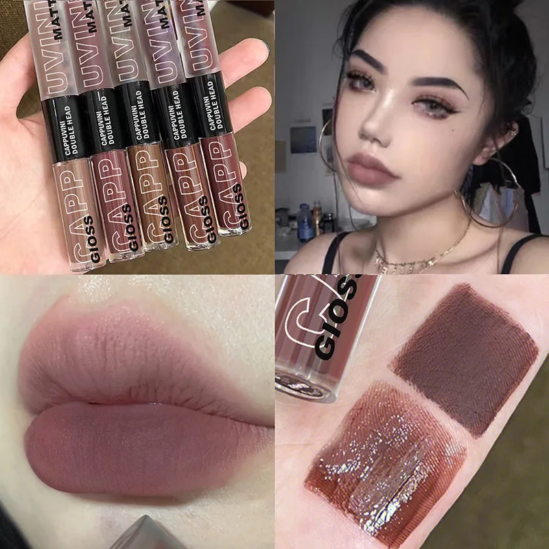 

Juice Purple Mirror Lip Glaze Double head Water Light Lip Gloss Long-lasting Waterproof Tint Lip Oil Liquid Lipstick Makeup