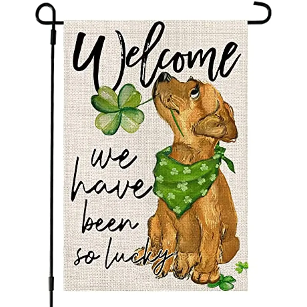 

Luckey St Patricks Day Dog Garden Flag 12x18 Inch Double Sided for Outside Small Burlap Green Shamrocks Clovers Polyester