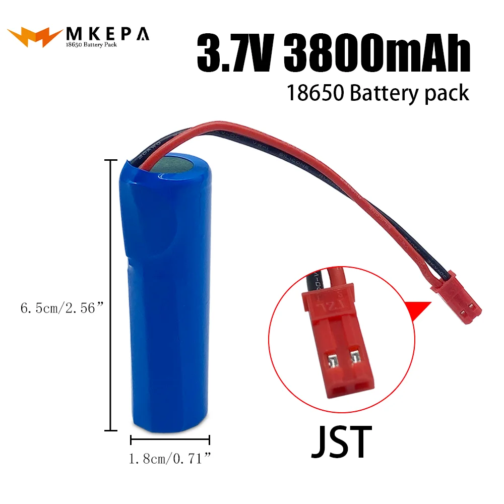 

3.7V lithium ion rechargeable battery, 3800mAh 18650 with replacement socket, emergency lighting JST line