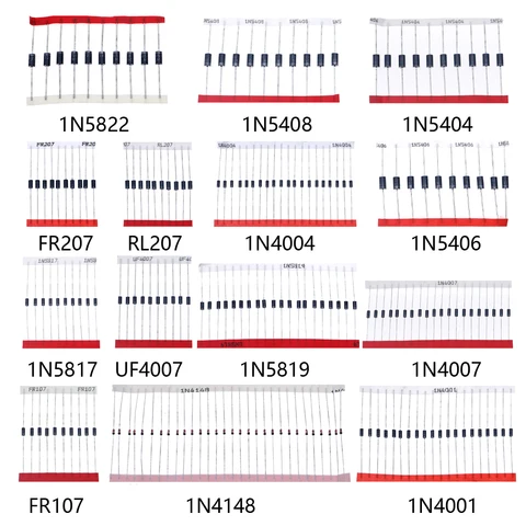 200 шт., набор диодов быстрого переключения Schottky, 1N4001, 1N4004, 1N4007, 1N5408, UF4007, FR207, 1N5817, 1N5819, 1N5822, 1N4148, RL207