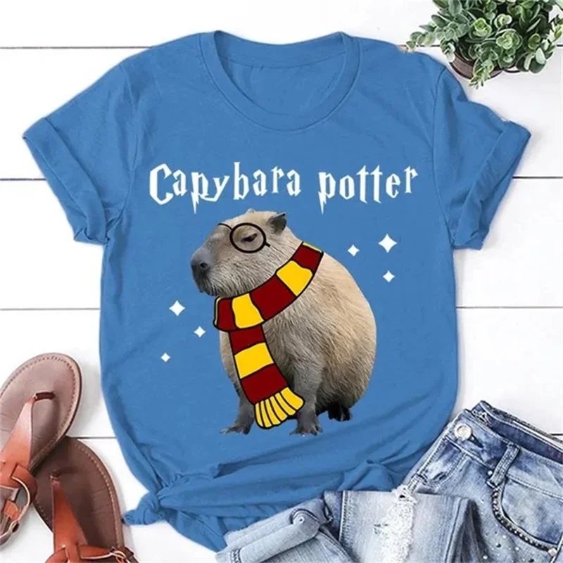 Фото Funny Capybara Potter Graphic T Shirt for Men Womens Clothing 3D Capy Print T-Shirt Cute Kid Short Sleeve Casual Tee Shirts Tops №4