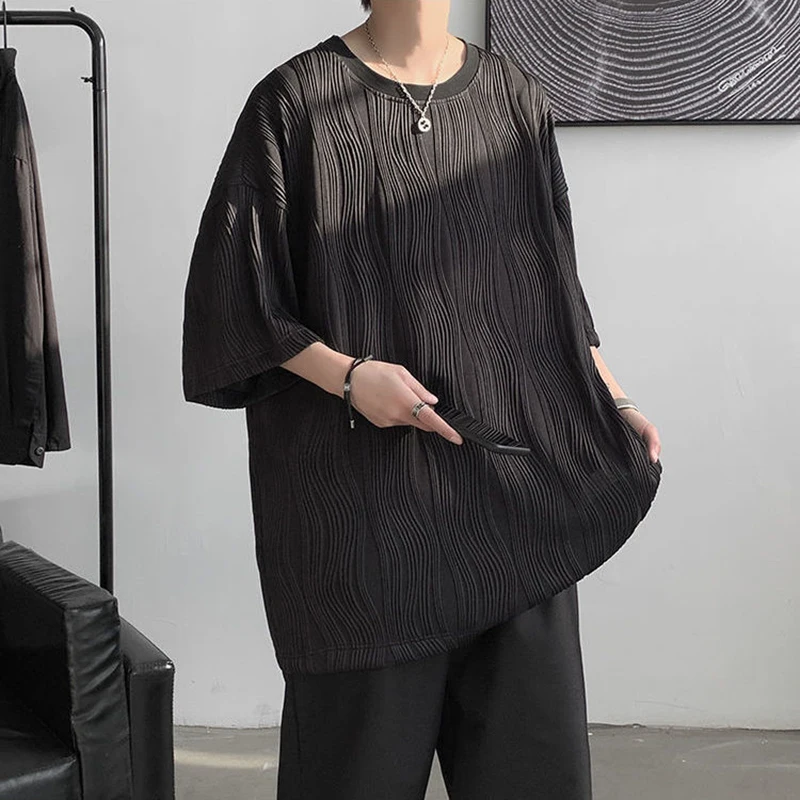 Свитшот мужской оверсайз с коротким рукавом модная драпировка плиссировка