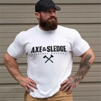 2022 new men summer oversized t shirt fashion gym singlet cotton loose bodybuilding fitness round neck printed short sleeve