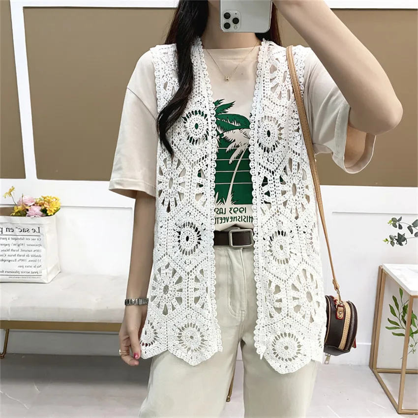 Женский ажурный жилет в стиле бохо повседневный богемном ретро с цветочным