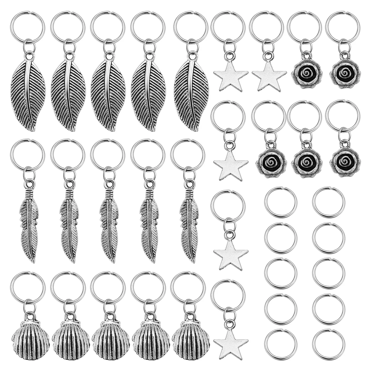 

Lurrose 35pcs Metal Round Ring Braid Headdress Hair Braid Jewelry Leaves Star Shape Hairpin Multiple Pendants Hair Clips Hair