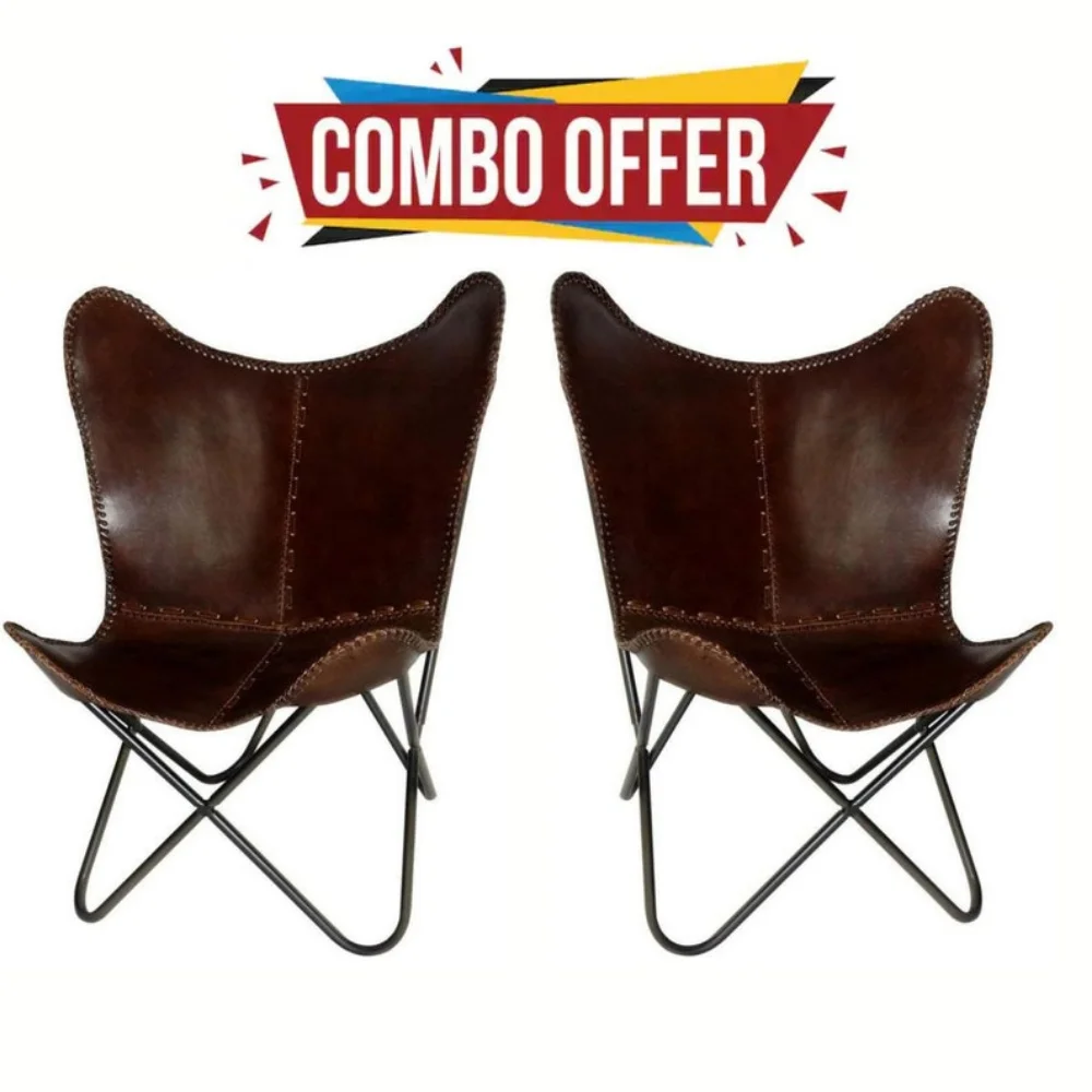 

Leather Butterfly Chair-Leather-Black Steel Lounge Bedroom-Leather Armchair-Living Room Chair-Home Leather Furniture