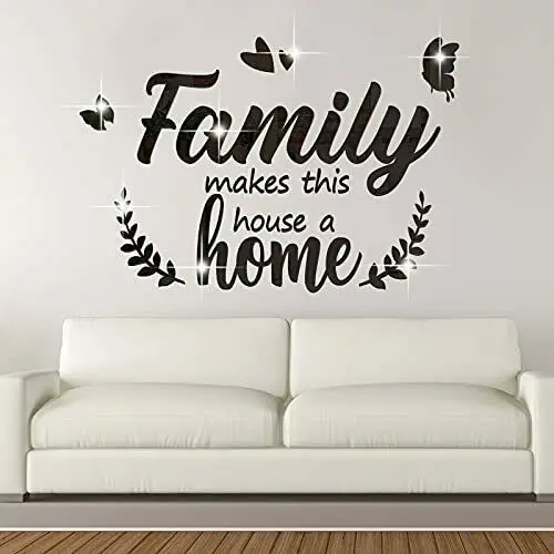 

3D Acrylic Mirror Decal Wall Decor Stickers Family Letter Quotes Wall Sticker...