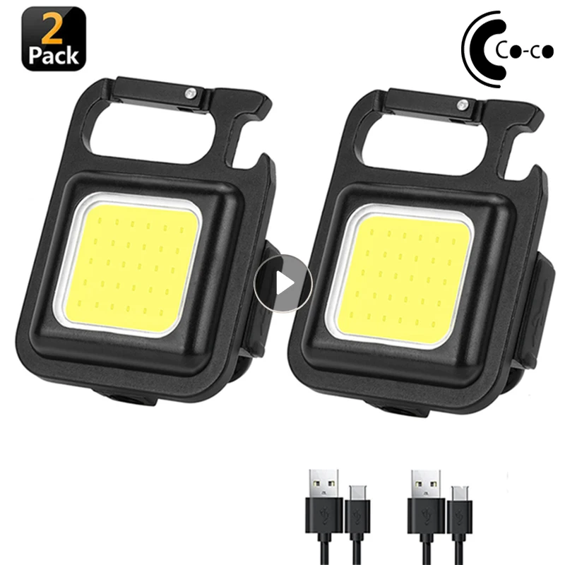 

2pcs Mini Flashlight Keychain LED Light Pocket LED Work Light High Power LED Flashlights Waterproof USB Charge Corkscrew Camping