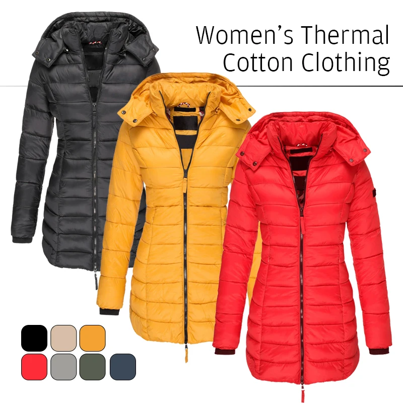 Women Autumn Winter Warm Jacket Winter Hooded Puffer Jacket Cotton Quilted Padded Coat Female Windproof Parka