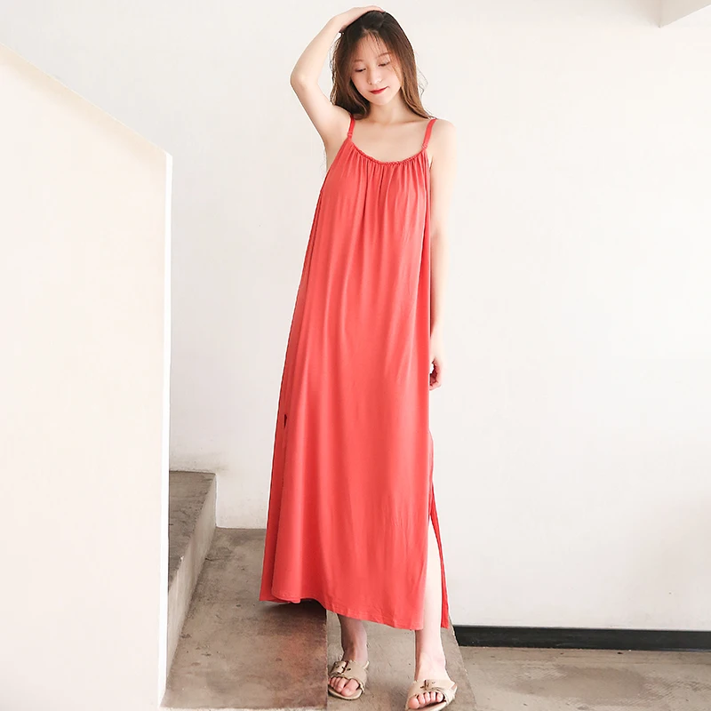 Summer Nightdress Sexy With Chest Pads Modal Long Skirt Loose Pajamas Thin Ladies Loungewear