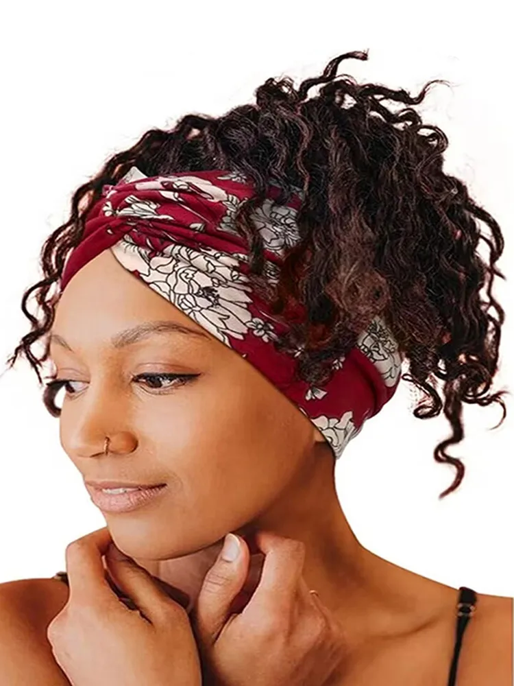 

Cashew Flower Striped Turban Headwrap 18cm Wide Knotted Headbands Chinese Rose Elastic Hair Band Vintage Cross Knot Headwear