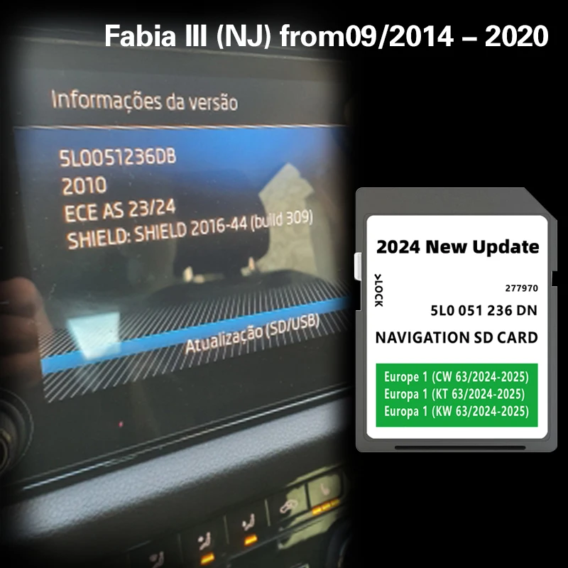 Подходит для Fabia III (NJ) с 09/2014-2020 Обложка карты Нидерланды Италия Франция Navi SD 32 ГБ