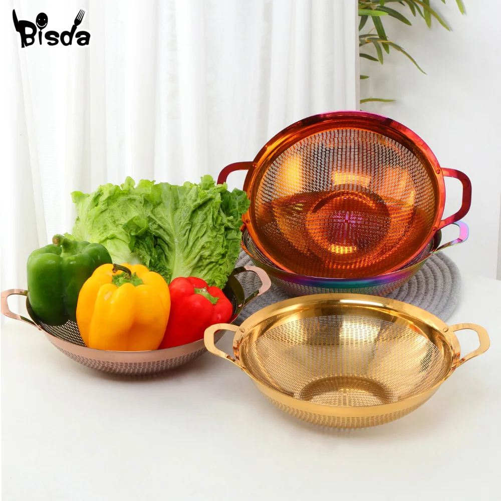 

1Pc Stainless Steel Drain Basket Kitchen Tools Basket Strainer with Two Earing Fruit Vegetable Container Food Server Kitchenware