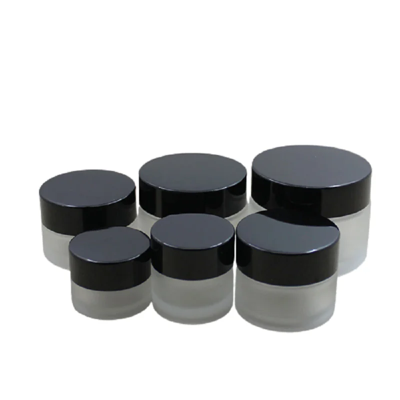 

Empty White Frost Glass Eye Cream Jars Black Aluminum Lid 5g 10g 15g 20G 30G 50G Cosmetic Packaging Refillable Bottle 15pieces