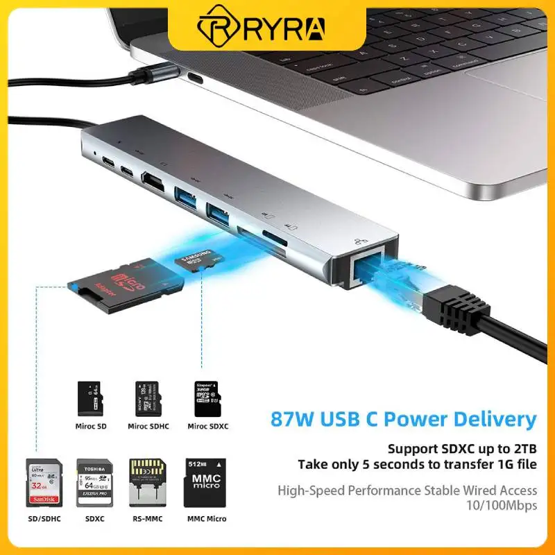 

RYRA USB3.0 Type C Docking Station USB C HUB 4 Port USB 2.0 Hub PD TF Card Hub 3.0 USB Adapter Station Ultra Slim Portable Hub
