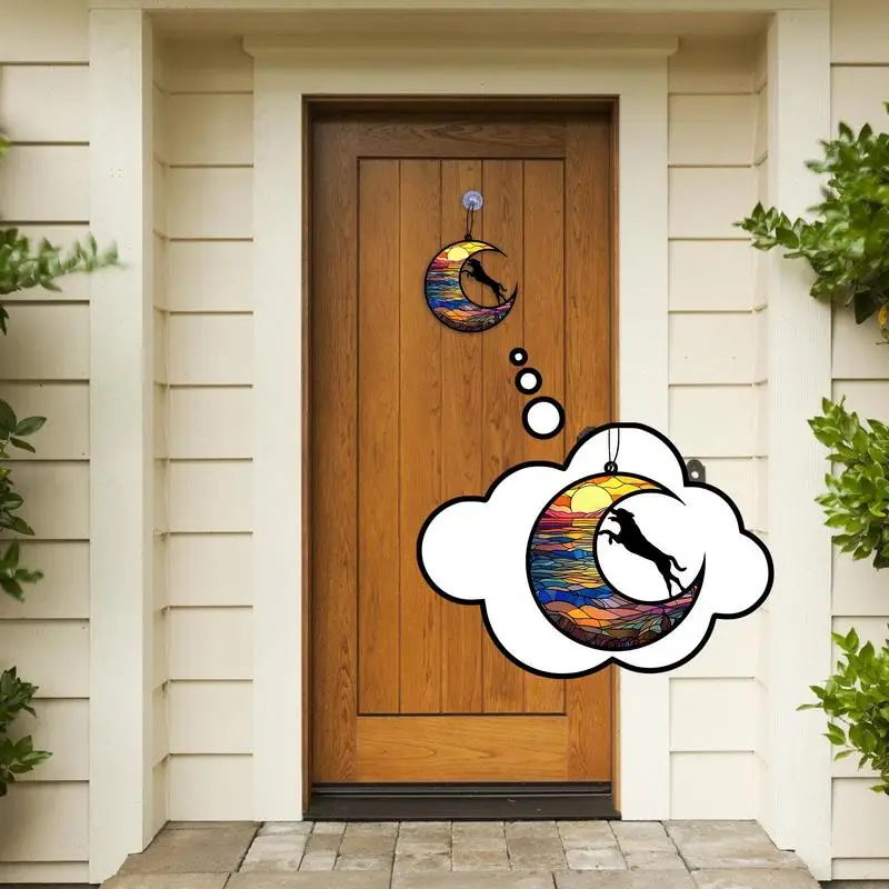 Витражная стеклянная подвеска в форме собаки Ловец Солнца Луны памятное